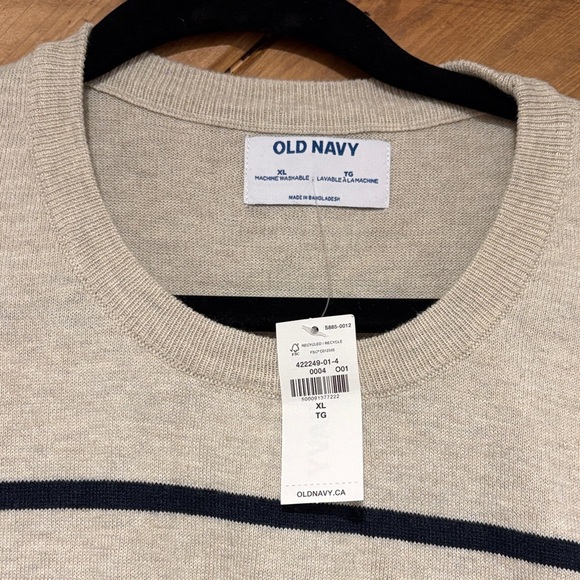 Men’s Old Navy Tan and Navy Striped Crew-Neck Sweater NWT - Picture 2 of 6